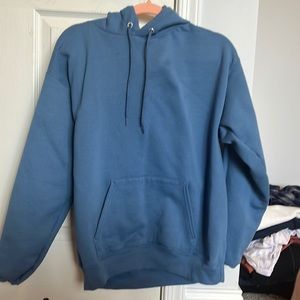 never worn plain blue hoodie
